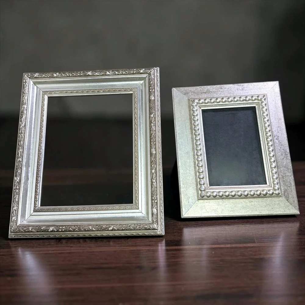 Set of 2 Champagne Silver Picture Frames Ornate Beaded 8x10 and 5x7 Decor